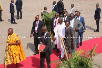 Former President John Agyekum Kufuor arrives at parade ground.