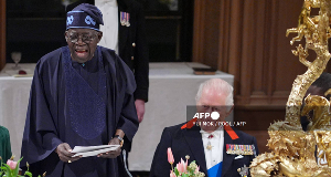 Nigerian President Bola Tinubu, and King Charles during a State Banquet in in St George's Hall