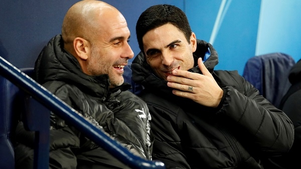 Manchester City manager Pep Guardiola and Arsenal boss Mikel Arteta