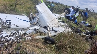 The wreckage of the aircraft after the accident on March 5, 2024 in Nairobi