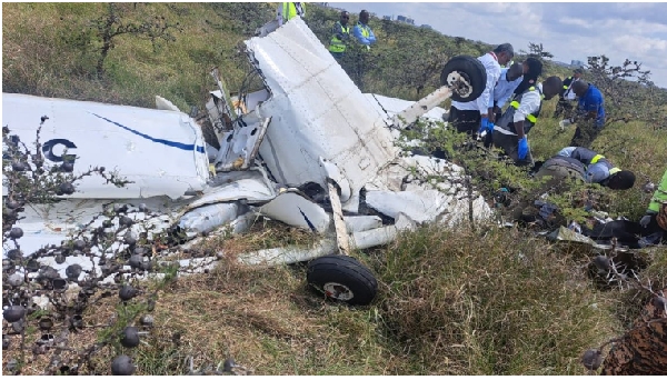 The wreckage of the aircraft after the accident on March 5, 2024 in Nairobi