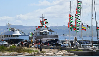 Boats that are part of the Global Sumud Flotilla gather at the Tunisian port of Bizerte
