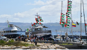 Boats that are part of the Global Sumud Flotilla gather at the Tunisian port of Bizerte