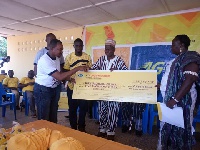 MTN donating a cheque of GHC5,000 to the people of Lawra Traditional Area