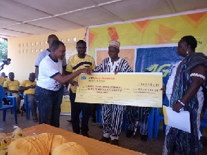 MTN donating a cheque of GHC5,000 to the people of Lawra Traditional Area