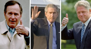 George H W Bush Sr, George Bush and Bill Clinton all greeted the media after their medicals