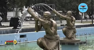 The bare-chested horn blowers at the Nkrumah Mausoleum
