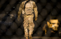 A member of the Minnesota National Guard stands watch outside the Hennepin County Government Center