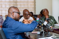 The minister addressing the press in Accra
