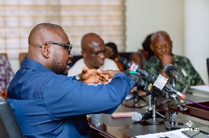 The minister addressing the press in Accra