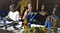 The Bantamahene, Baffour Asare Owusu Amankwatia VI (in cloth), speaking at the launch
