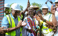 Former President Mahama (l) with the Yagbonwura (m) at the sod cutting event