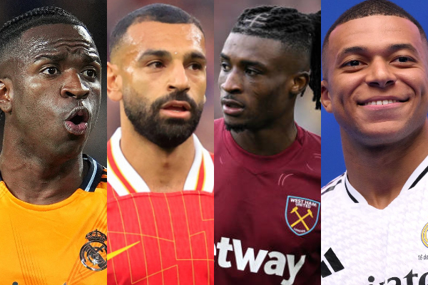 Faces of Vini Jnr, Moh Salah, Mohammed Kudus, and Mbappe