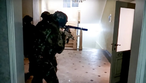 Officers from Russia's Federal Security Service (FSB) conduct an operation in Dagestan