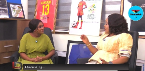 A picture of Betty Krosbi speaking in an interview on GhanaWeb TV