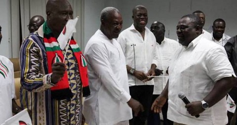 Ex-President Mahama in a handshake with Anyidoho, Deputy Gen. Sec for NDC