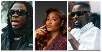 L-R: Stonebwoy, Ama Burland and Sarkodie