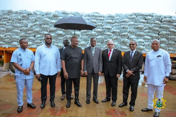 President John Dramani Mahama (3rd from left) during the presentation at Jubilee House on Friday