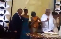 Former President Jerry John Rawlings cutting his birthday cake at his 70th anniversary celebrations