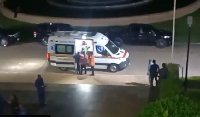 The ambulance that ferried the MP to the hospital after voting leaving precincts of parliament