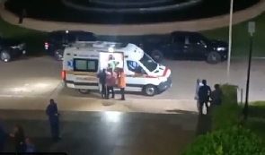 The ambulance that ferried the MP to the hospital after voting