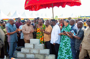 President John Dramani Mahama pictured with dignitaries, cutting sod for the Oxygen City Project