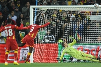 Asamoah Gyan hit the crossbar in the penalty awarded in the dying moments of the game