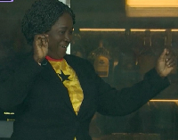 Prof Jane Naana Opoku-Agyemang. celebrating Ghana's opener