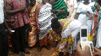 Madam Patricia Appiagyei cuts sod for the project