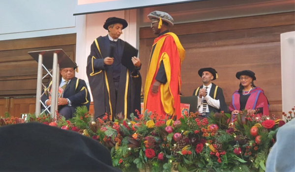 Akyaaba Addai-Sebo (right) about to receive his honorary degree