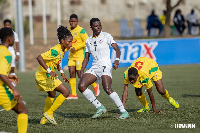 Ghana's Priscilla Mensah (in white) in action against Benin