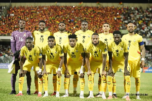 Players of the Black Stars pose for a picture before the game against Chad