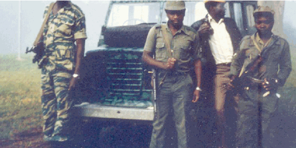 Maj. (Rtd) Kazoora (L) with fallen Capt. Karegyesa (2ndL) and two other fighters in the hey days