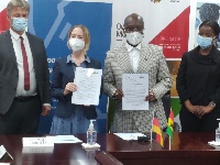 Dorothee Dinkelaker with Yofi Grant after the signing of the MoU