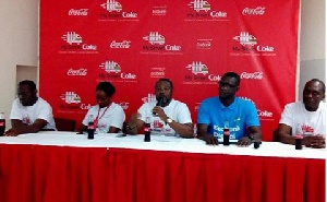 Bethel Yeboah (middle) addressing the media
