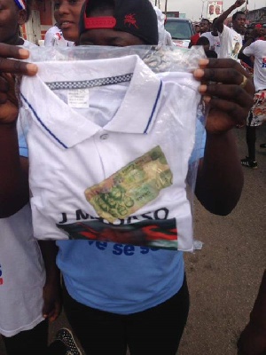 Money and T-shirts that were allegedly shared at Asawase during the President