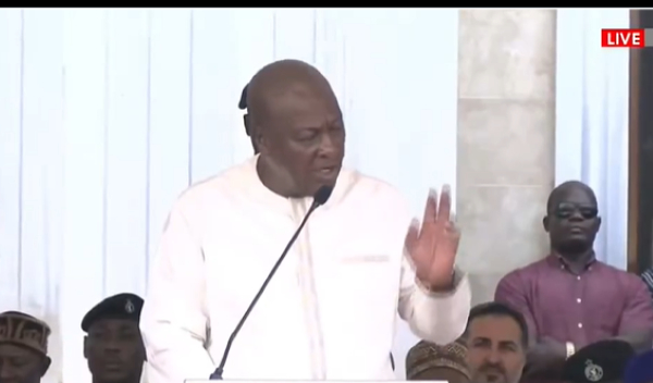 Mahama speaking at the National Muslim Prayer and Thanksgiving Service