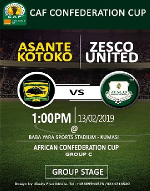 Asante Kotoko will be playing Zesco United at Baba Yara Sports Stadium
