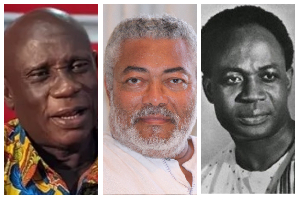 Nana Obiri Boahen (L), former presidents Jerry John Rawlings and Dr Kwame Nkrumah (M-R)