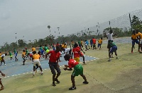 Some of the participants training during the Tennis camp
