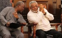 John Mahama interacting with founder of the party Rawlings