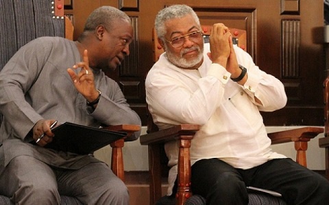 John Mahama interacting with founder of the party Rawlings