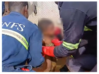 The child was rescued alive and is receiving medical attention