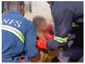 The child was rescued alive and is receiving medical attention