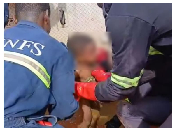 The child was rescued alive and is receiving medical attention