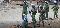 Anti-riot police officers are seen on the second day of the public transport strike over fuel prices