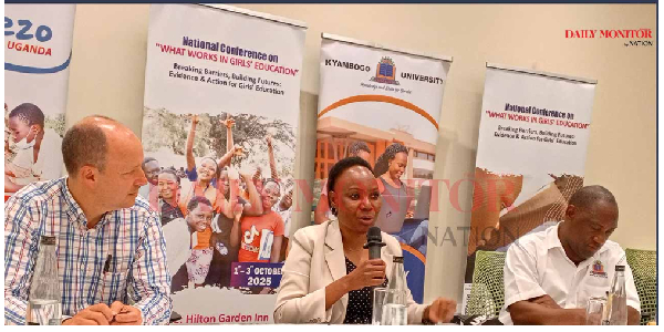 The Executive Director of Uwezo Uganda, Dr Gorreti Nakabugo (M), briefs journalists