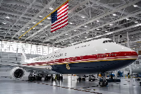The Air Force’s VC-25B Bridge aircraft, pictured at Joint Base Andrews, Maryland.