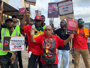 Naa Densua (grey hair) together with other protesters demands for release of arrested protesters