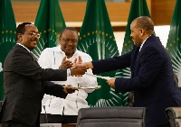 Redwan Hussein, left, Representative of the Ethiopian government, and Getachew Reda, right